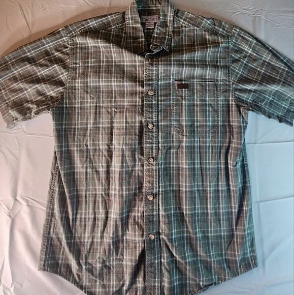 CARHARTT Workwear Mens Short-Sleeve Button-Up Shirt‎ Plaid Medium Green B188. - Picture 1 of 6